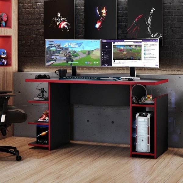 Encontraproduto.com.br - Mesa Gamer Nt 2065 - Preto Tx/vermelho