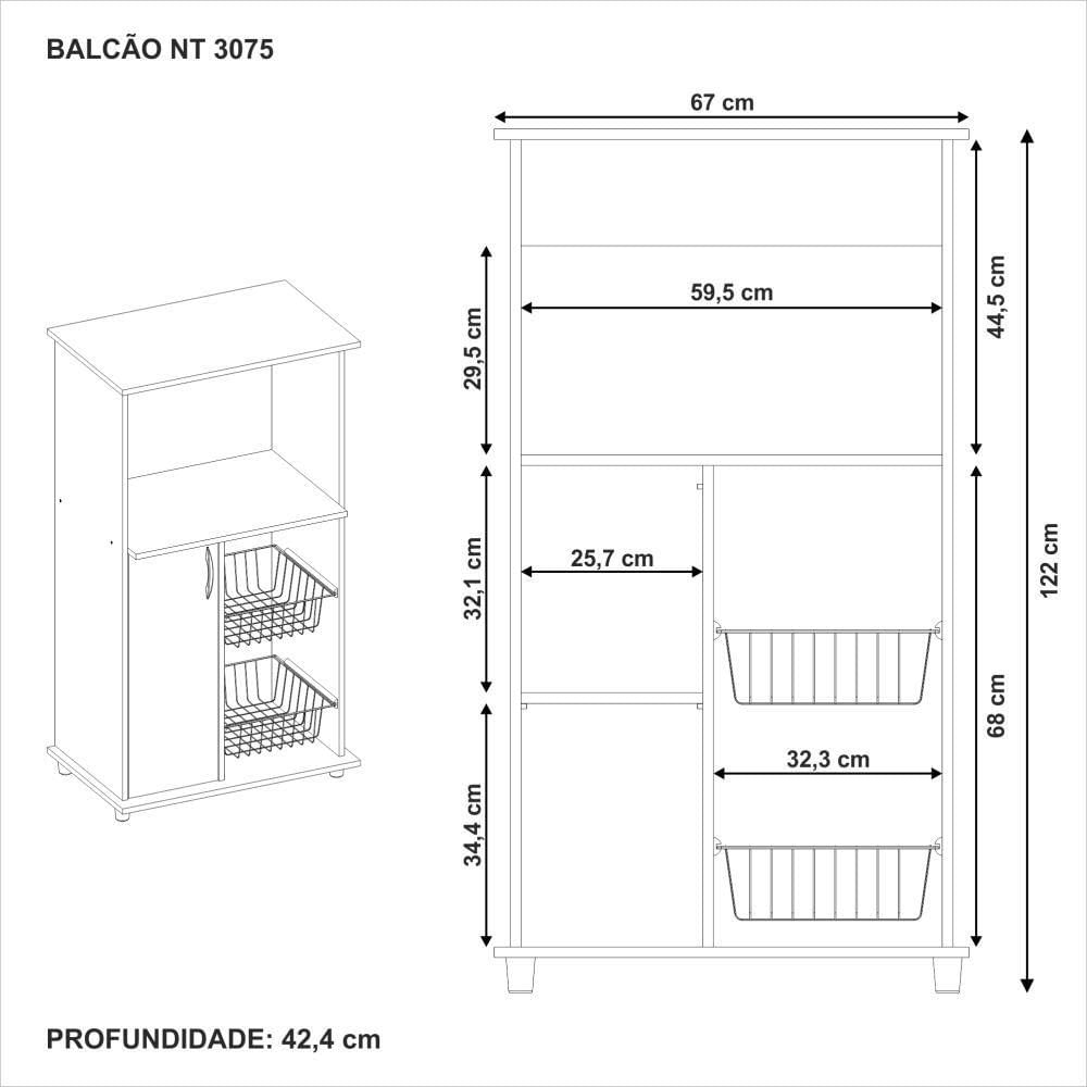 Balcão com Fruteira 1 Porta 2 Cestos Notável NT 3075 Marrom Branco
