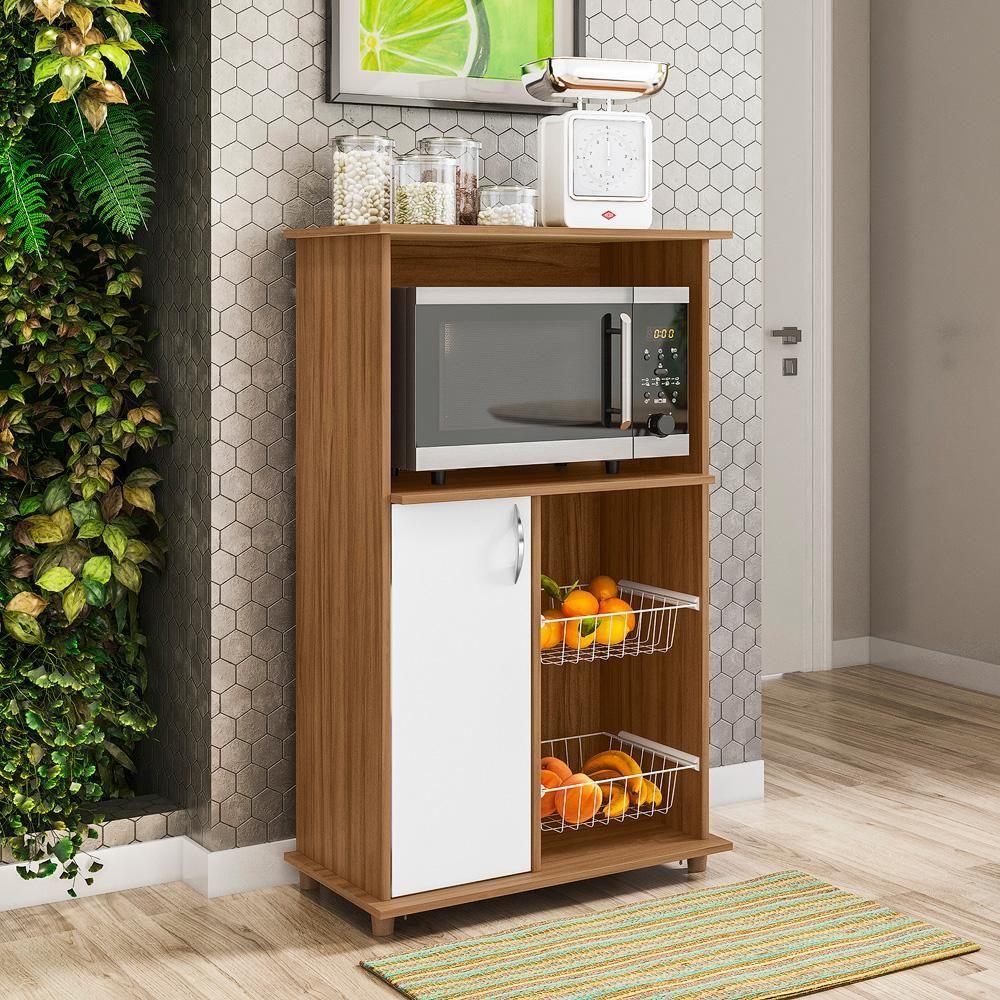 Encontraproduto.com.br - Balcão com Fruteira 1 Porta 2 Cestos Notável NT 3075 Marrom Branco