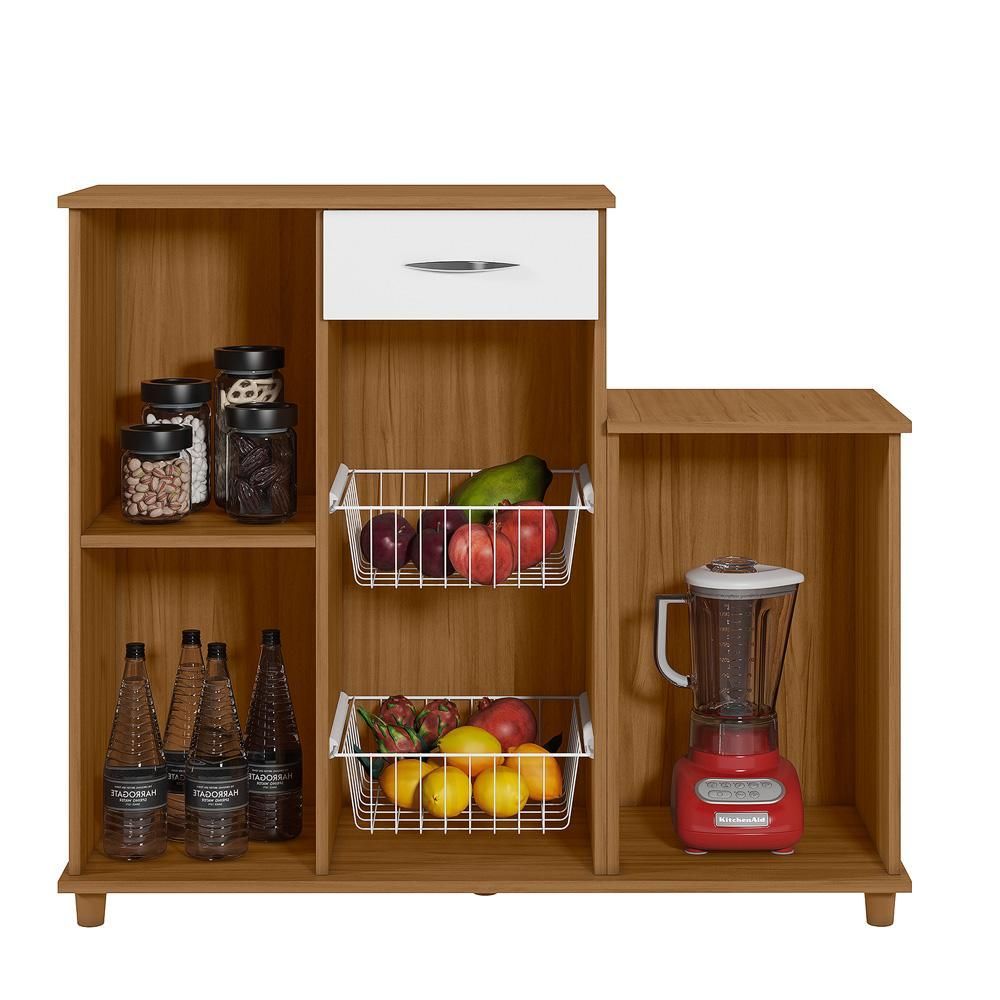 Encontraproduto.com.br - Fruteira Notável Diva New com Cesto Aramado - Freijó/Branco