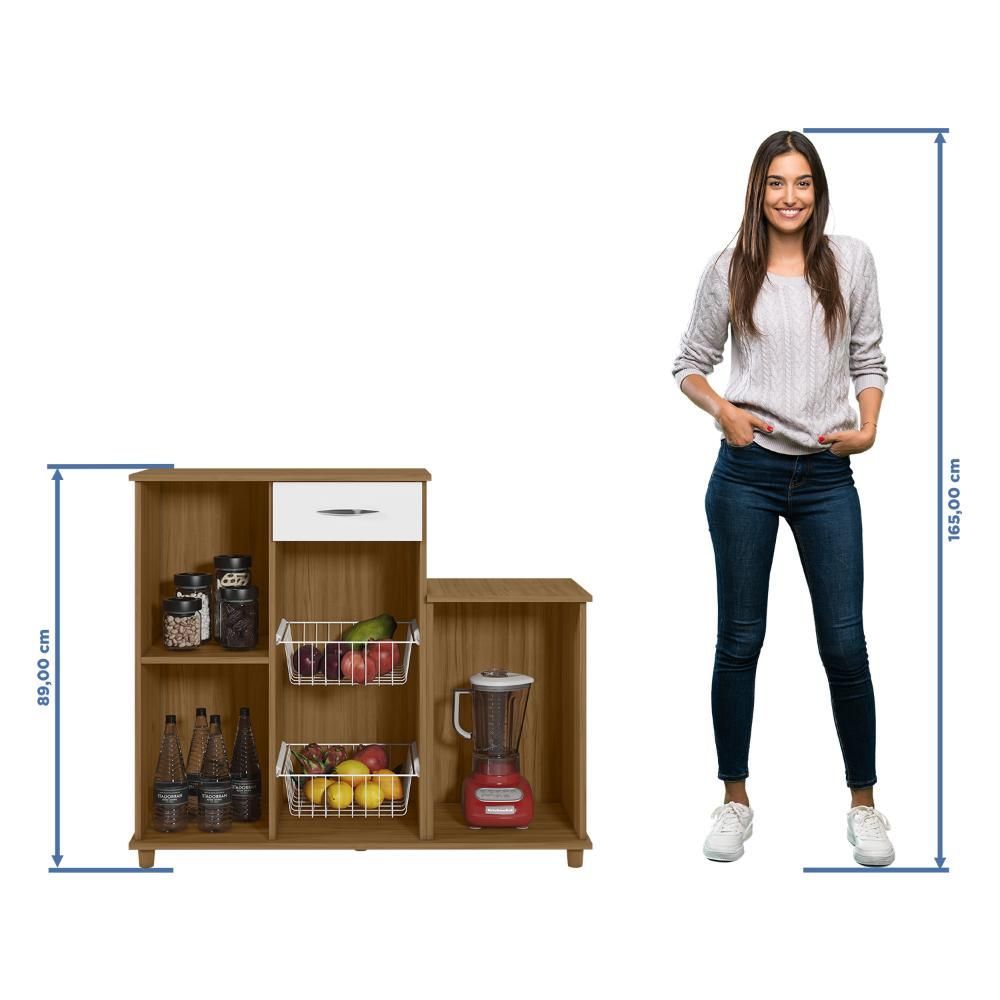 Encontraproduto.com.br - Fruteira Notável Diva New com Cesto Aramado - Freijó/Branco