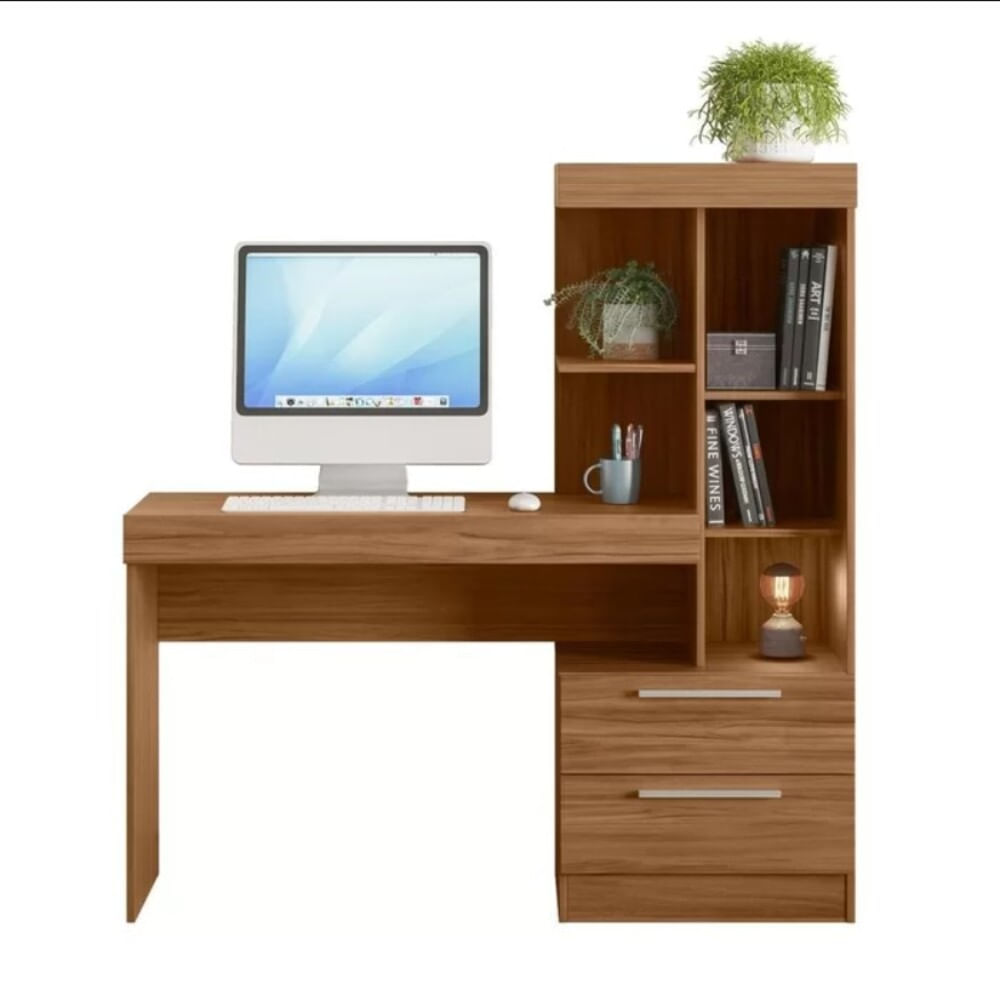 Encontraproduto.com.br - Mesa Office NT 2010 com 2 Gavetas e 3 Prateleiras Notável - Freijó Trend