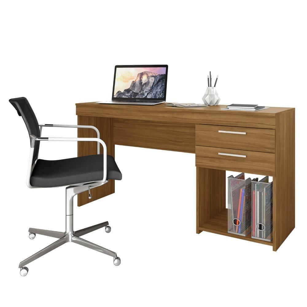 Mesa Home Office 51015 Para Quarto e Escritório 2 Gavetas Notável - Freijó Trend