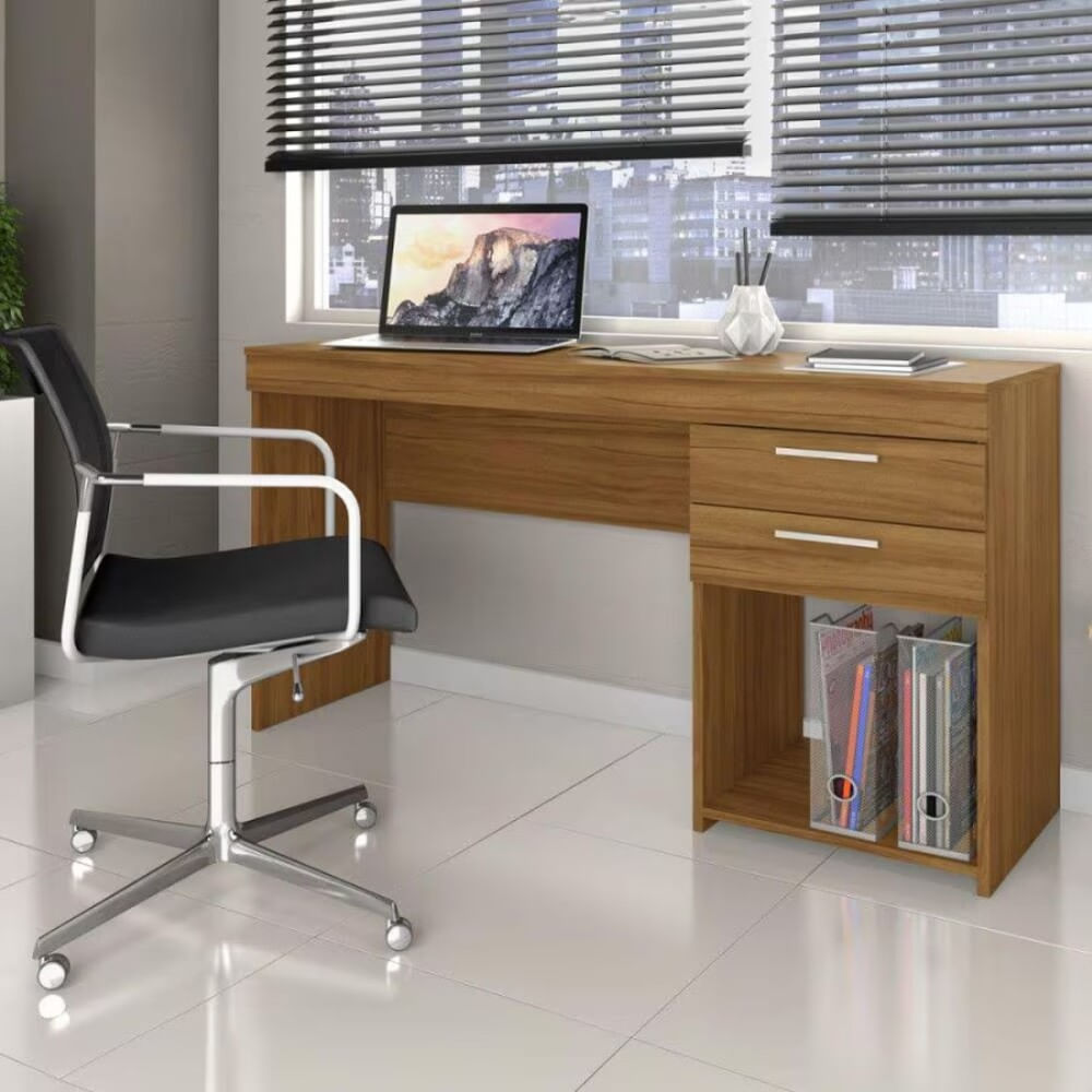 Encontraproduto.com.br - Mesa Home Office 51015 Para Quarto e Escritório 2 Gavetas Notável - Freijó Trend