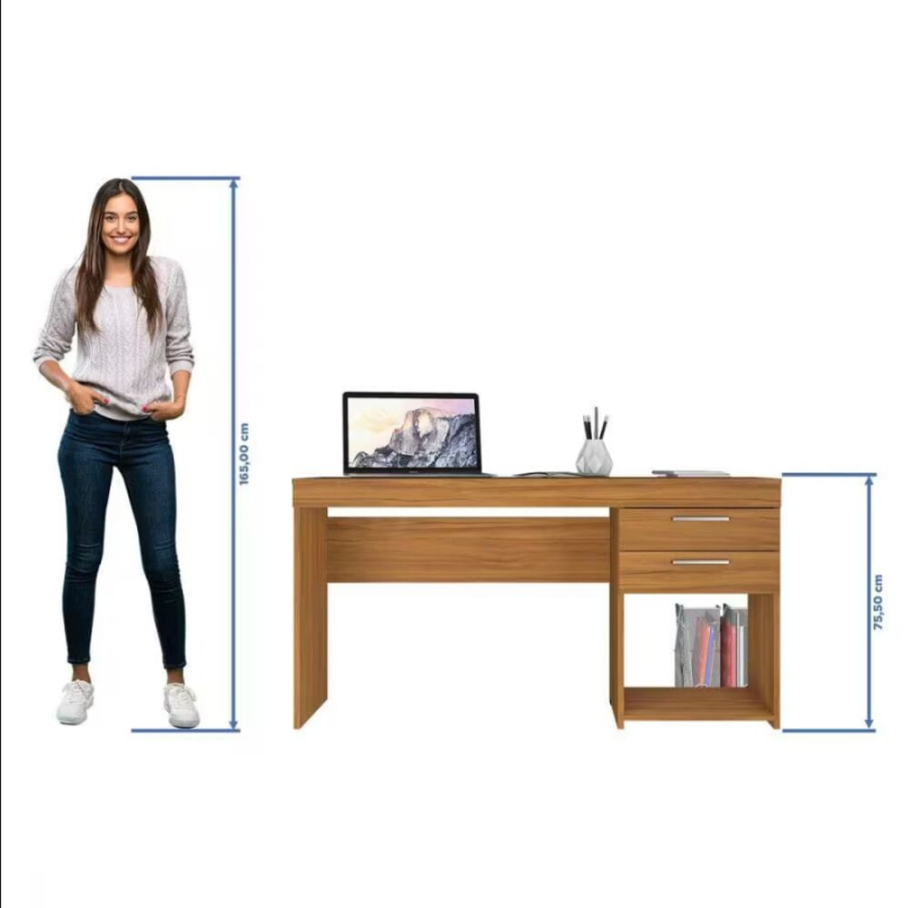 Encontraproduto.com.br - Mesa Home Office 51015 Para Quarto e Escritório 2 Gavetas Notável - Freijó Trend