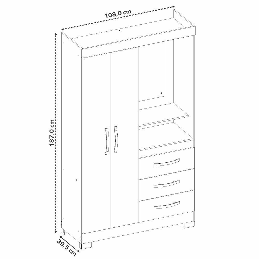 Encontraproduto.com.br - Guarda Roupa Solteiro Flex com Espelho e Pés 2 Portas 3 Gavetas NT 6020 Notável Móveis