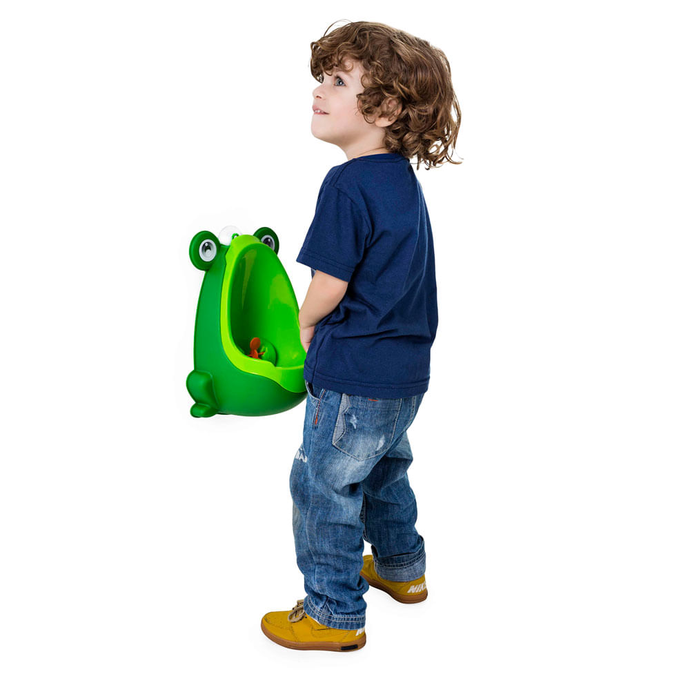 Encontraproduto.com.br - Pinico Mictorio Infantil Com Ventosa Para Fixar Parede Bebe Cor Verde Sapinho