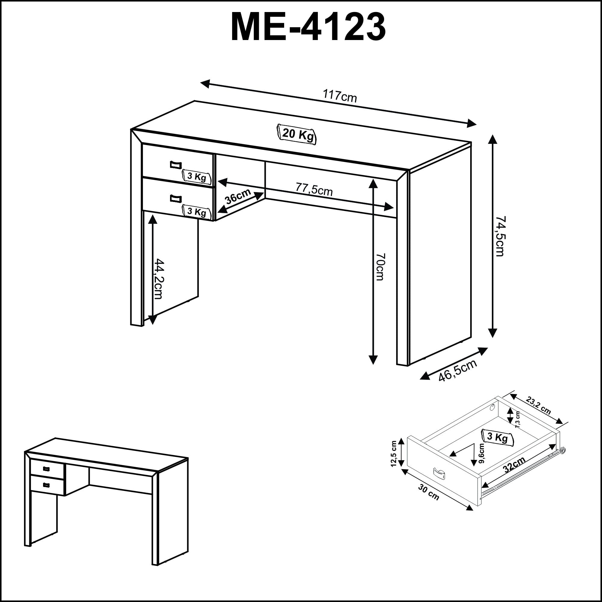 Encontraproduto.com.br - Mesa de Computador ME-4123 c/ 2 Gavetas Carvalho - Tecno Mobili
