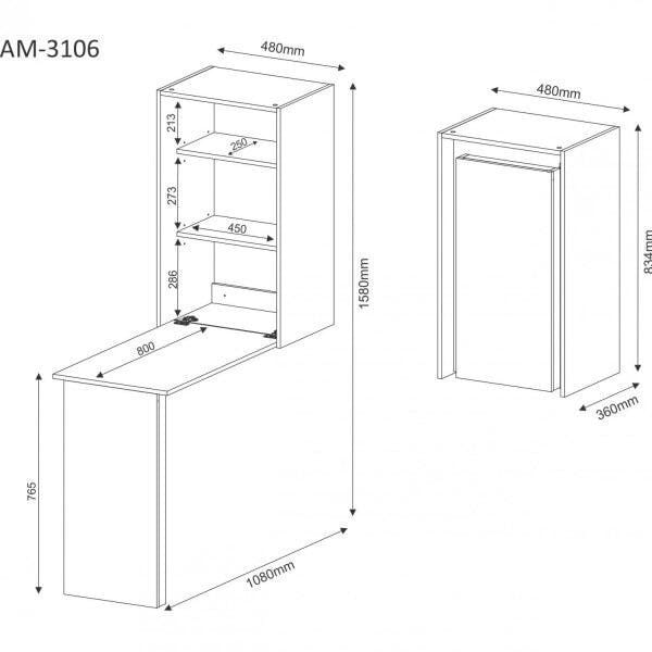 Encontraproduto.com.br - Armário de Parede com Mesa de Apoio Tecno Mobili AM3106