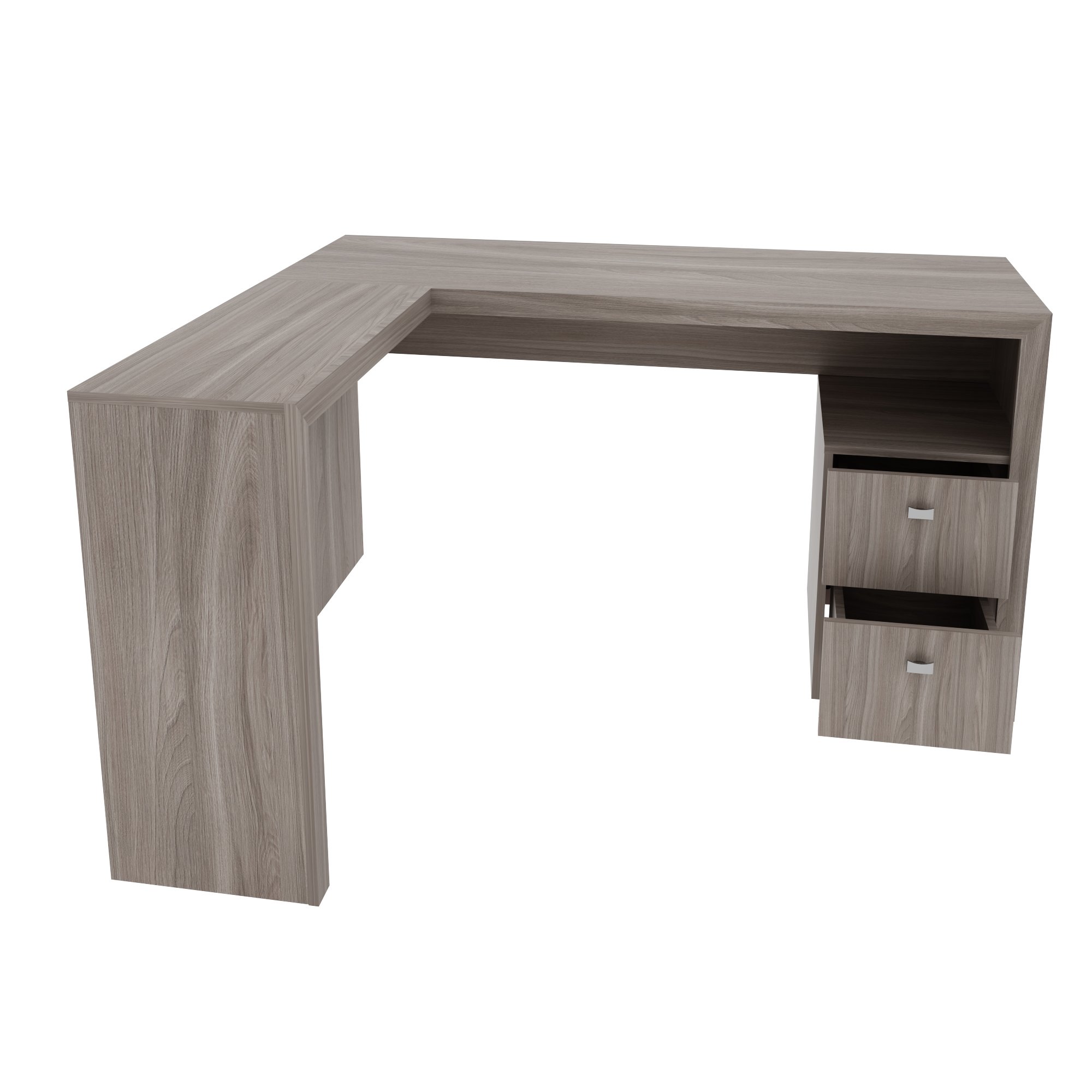 Encontraproduto.com.br - Mesa De Canto Para Escritório Angular Com 2 Gavetas Me4129 Tecnomobili Carvalho/Carvalho