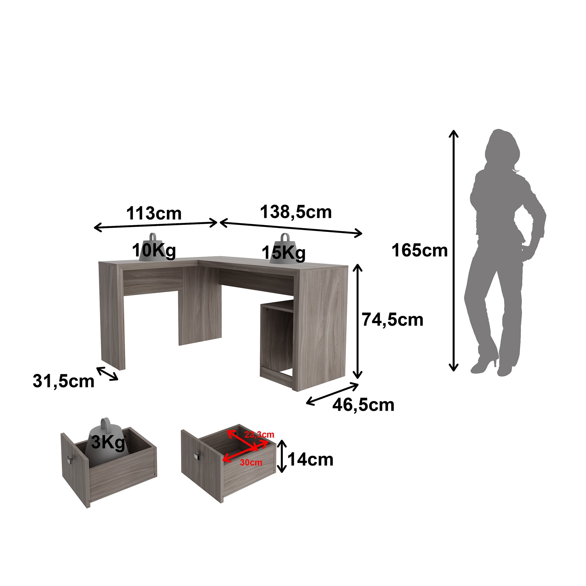 Encontraproduto.com.br - Mesa De Canto Para Escritório Angular Com 2 Gavetas Me4129 Tecnomobili Carvalho/Carvalho