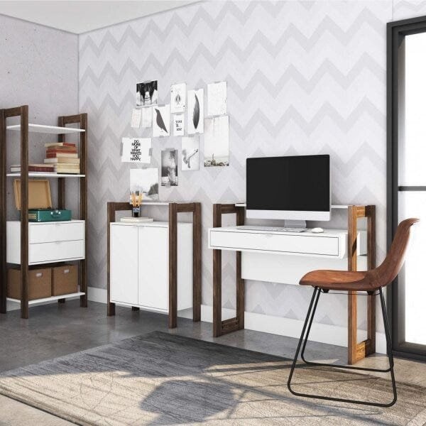 Encontraproduto.com.br - Balcão Multiuso com 2 Portas - Branco/Nogal