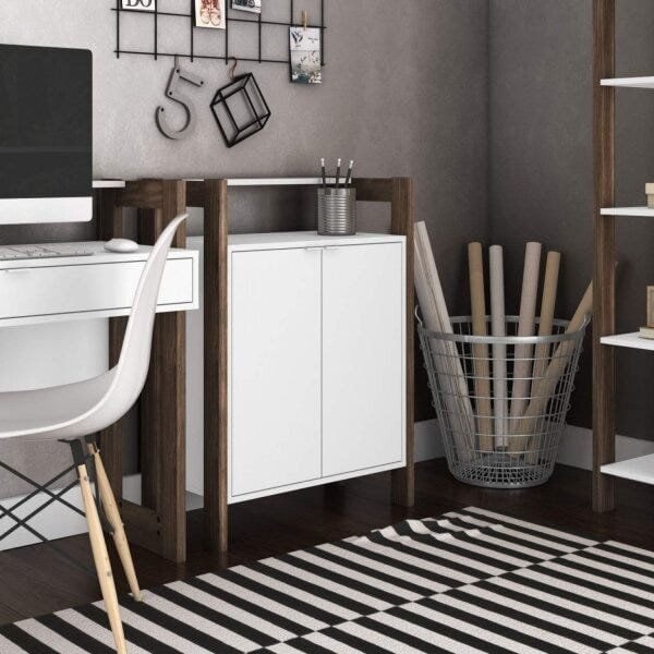 Encontraproduto.com.br - Balcão Multiuso com 2 Portas - Branco/Nogal