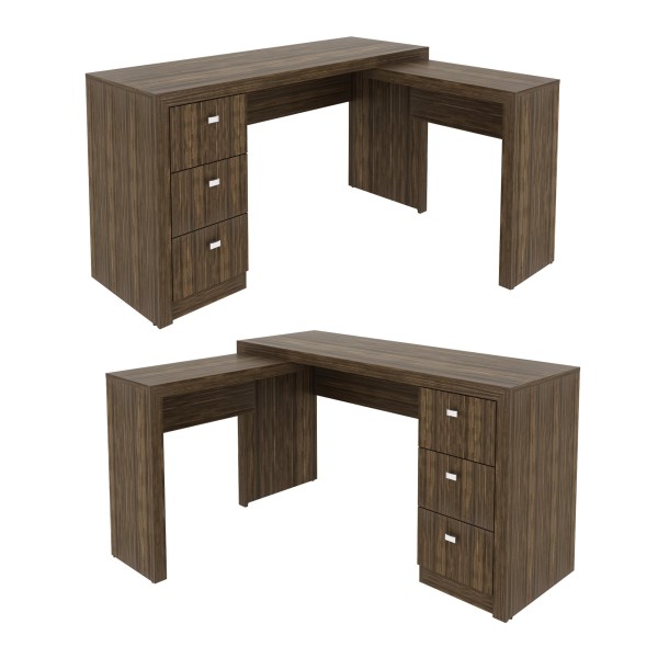 Encontraproduto.com.br - Mesa de Escritório em L 3 Gavetas - Nogal