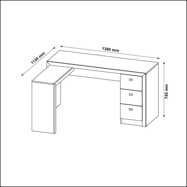 Encontraproduto.com.br - Mesa de Escritório em L 3 Gavetas - Nogal