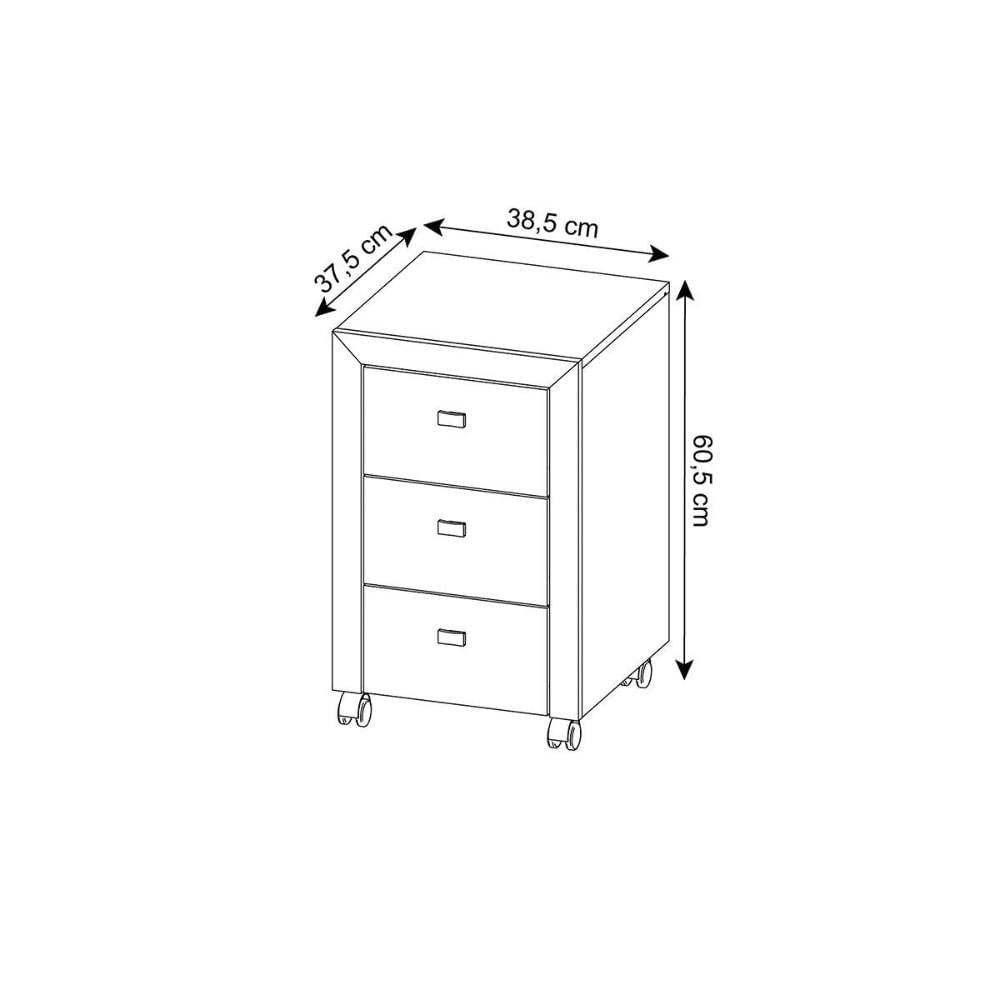 Gaveteiro p/ Escritório ME4108 c/ 3 Gavetas e Rodízios Nogal - Tecno Mobili