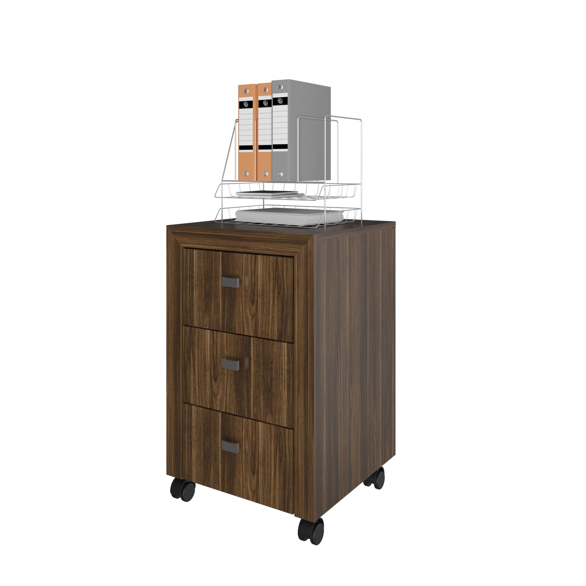 Encontraproduto.com.br - Gaveteiro p/ Escritório ME4108 c/ 3 Gavetas e Rodízios Nogal - Tecno Mobili