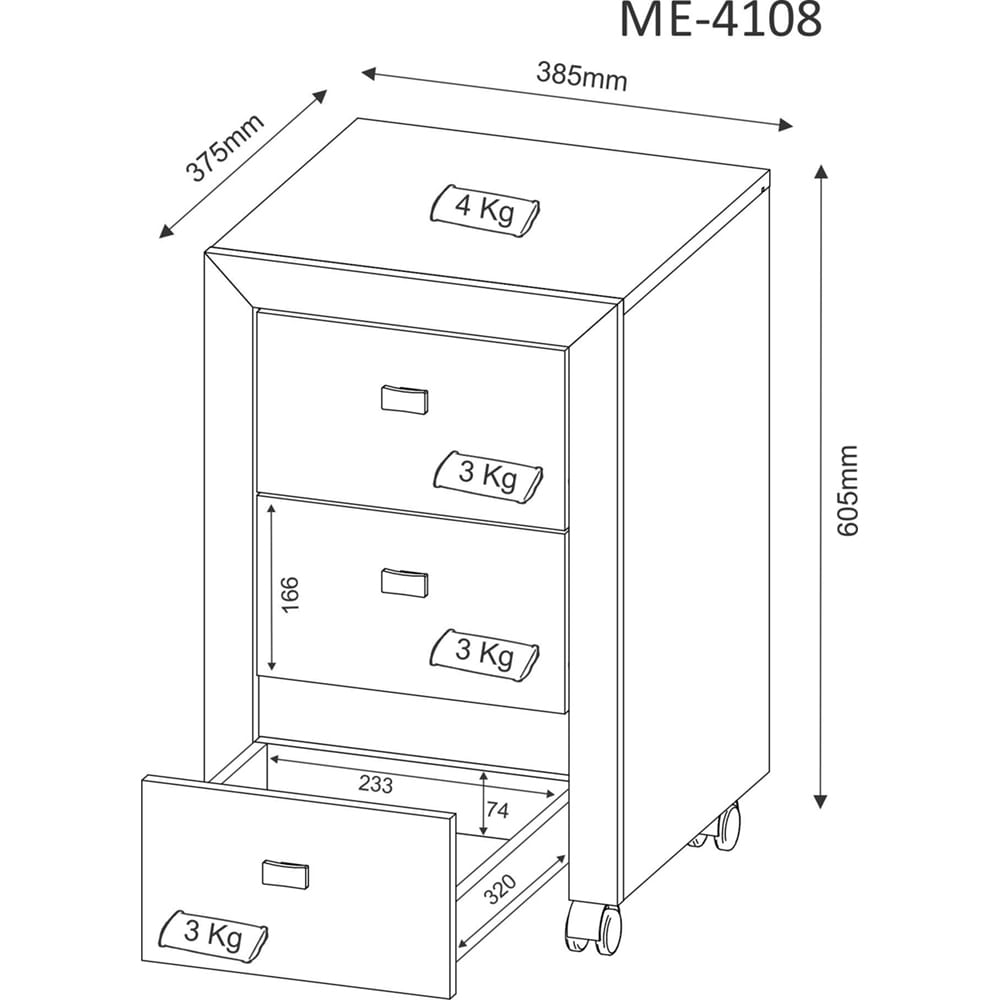 Encontraproduto.com.br - Gaveteiro p/ Escritório ME4108 c/ 3 Gavetas e Rodízios Nogal - Tecno Mobili