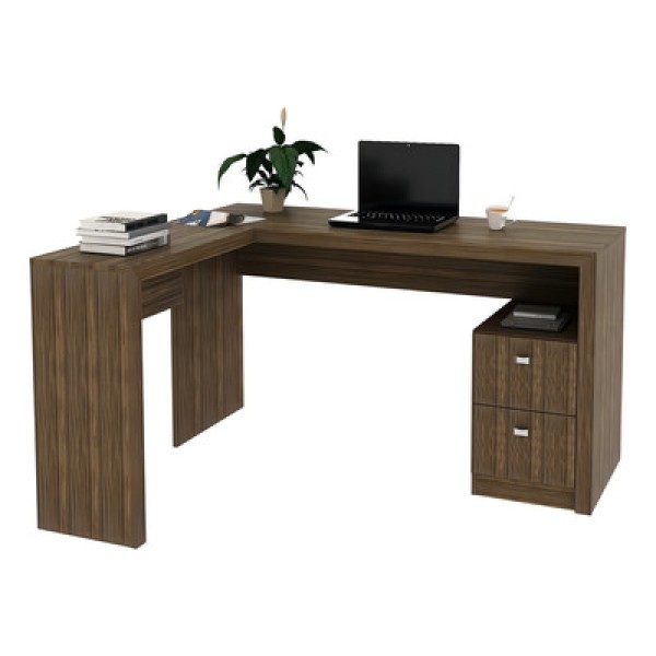 Encontraproduto.com.br - Mesa de Escritório em L com 2 Gavetas - Nogal