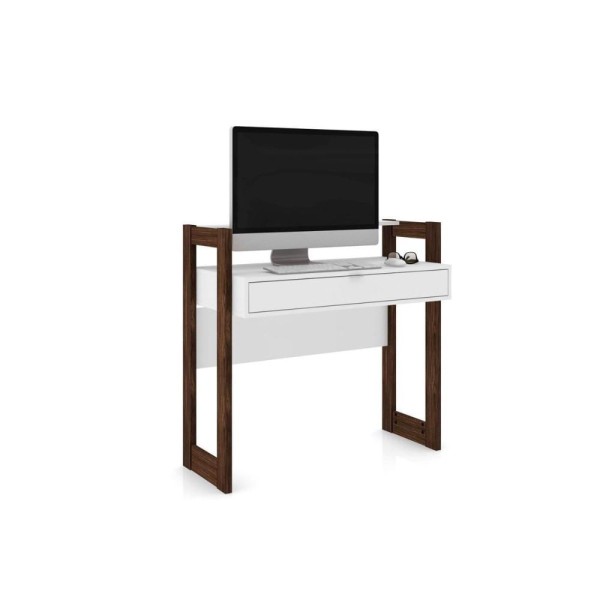 Encontraproduto.com.br - Mesa de Computador AZ1007 c/ 1 Gaveta Branco/Nogal - Tecno Mobili
