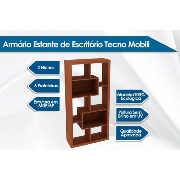 Encontraproduto.com.br - Estante para Sala E1712 c/ 2 Nichos Nogal - Tecno Mobili