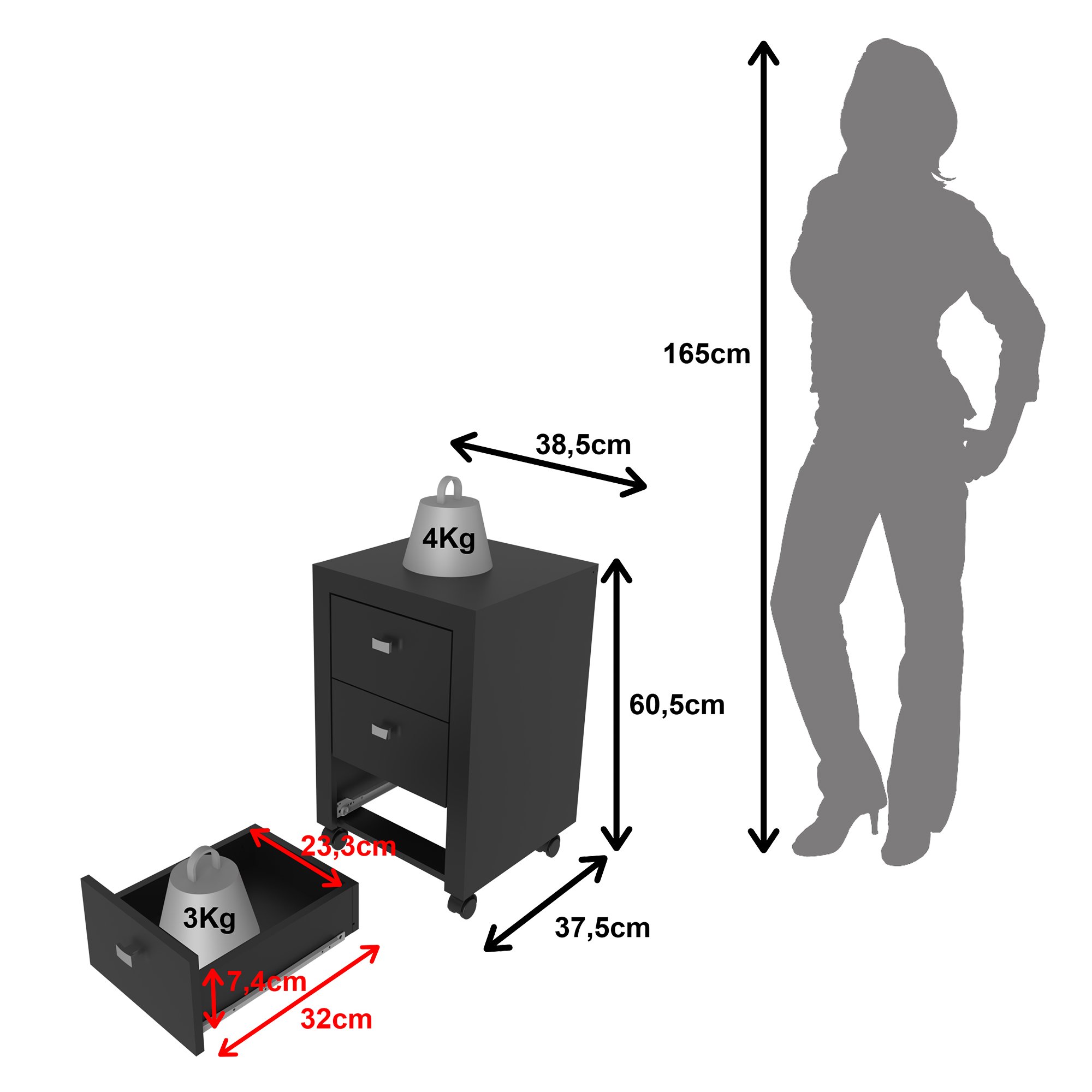 Encontraproduto.com.br - Gaveteiro p/ Escritório ME4108 c/ 3 Gavetas e Rodízios Preto - Tecno Mobili