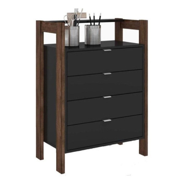 Gaveteiro p/ Escritório AZ1012 c/ 4 Gavetas Preto/Nogal - Tecno Mobili