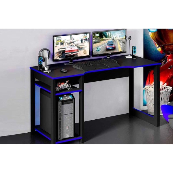 Mesa Computador Gamer  ME4152 Preto/Azul - Tecno Mobili