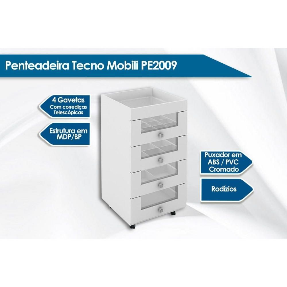 Encontraproduto.com.br - Gaveteiro p/ Escritório PE2009 c/ 4 Gavetas e Rodízios Branco - Tecno Mobili