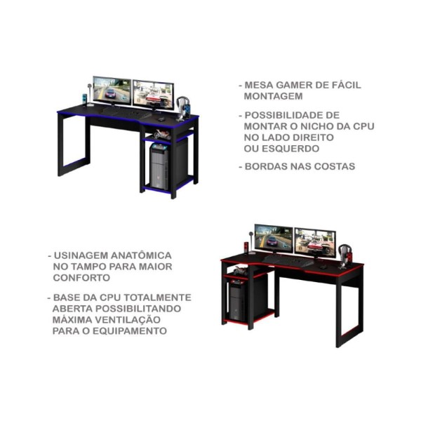 Encontraproduto.com.br - Mesa Computador Gamer  ME4152 Preto/Azul - Tecno Mobili
