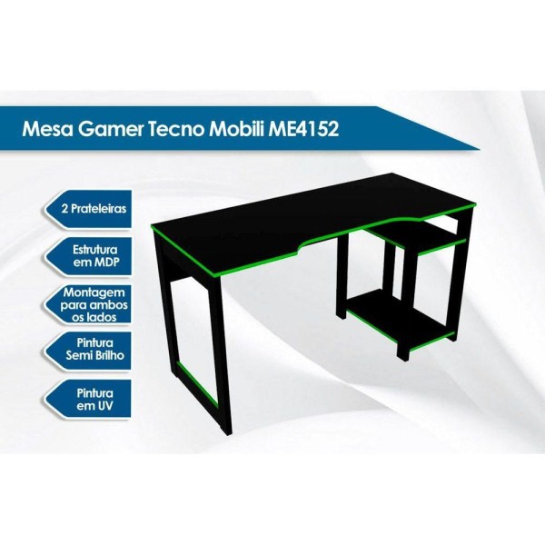 Encontraproduto.com.br - Mesa Computador Gamer  ME4152 Preto/Azul - Tecno Mobili