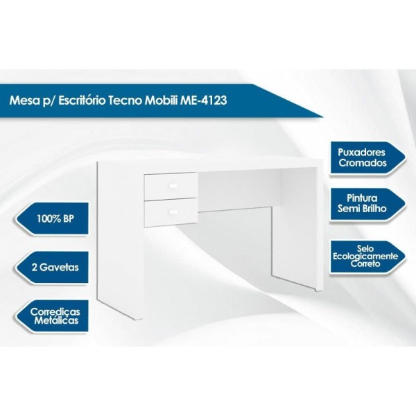 Encontraproduto.com.br - Mesa De Computador Me-4123 C/ 2 Gavetas Branco - Tecno Mobil