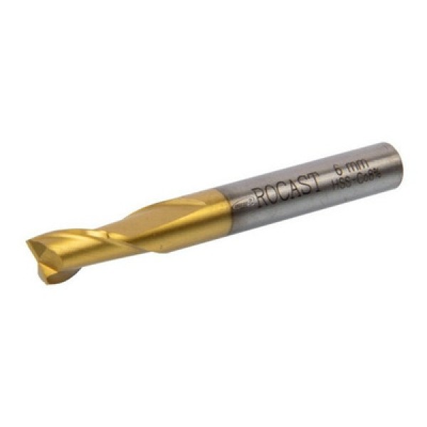 Encontraproduto.com.br - Fresa de Topo com Haste Cilíndrica em Aço Rápido com 8% de Cobalto e Tratamento de Titânio 2 Cortes (HSS-Co-Tin) 6,00mm Ref. 327 B Rocast 260,0009