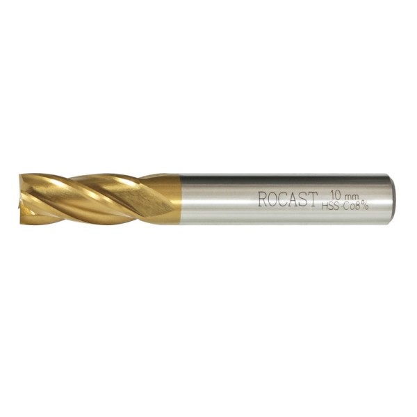 Encontraproduto.com.br - Fresa de Topo Haste Cilíndrica em Aço Rápido com 8% de Cobalto e Tratamento de Titânio Vários Cortes (HSS-Co-Tin) 22,00mm Ref. 844 AN Rocast 261,0029