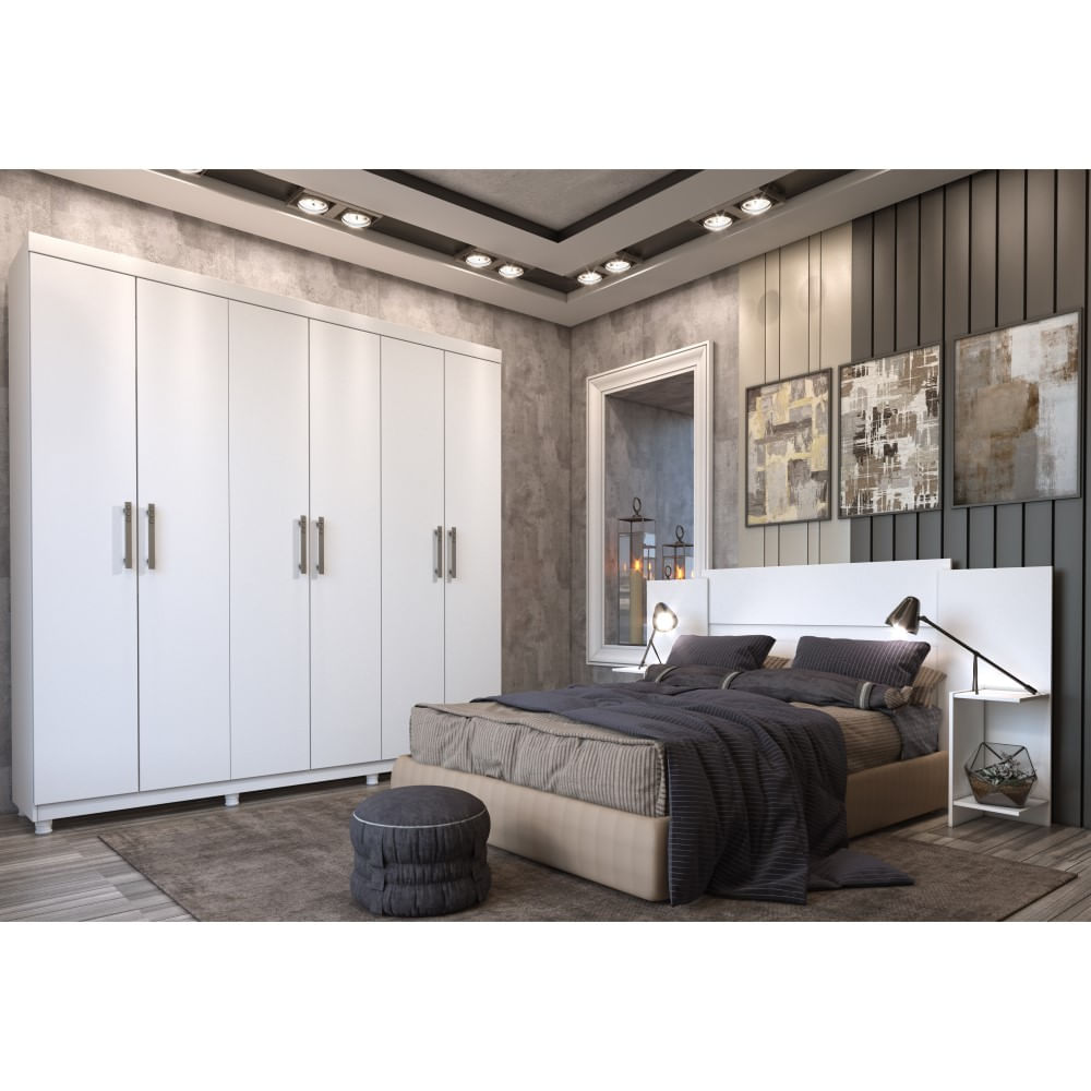 Encontraproduto.com.br - Guarda-roupa Tcil Móveis Sevilla cor neve de mdp com 6 portas  de dobradiças