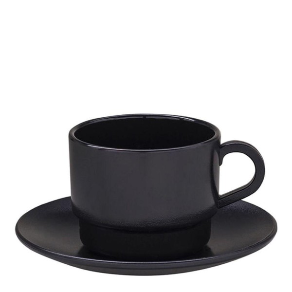 Encontraproduto.com.br - Xícara Elegance Para Chá Com Pires 250ml Preta Em Policarbonato Linha Profissional Cook Vem