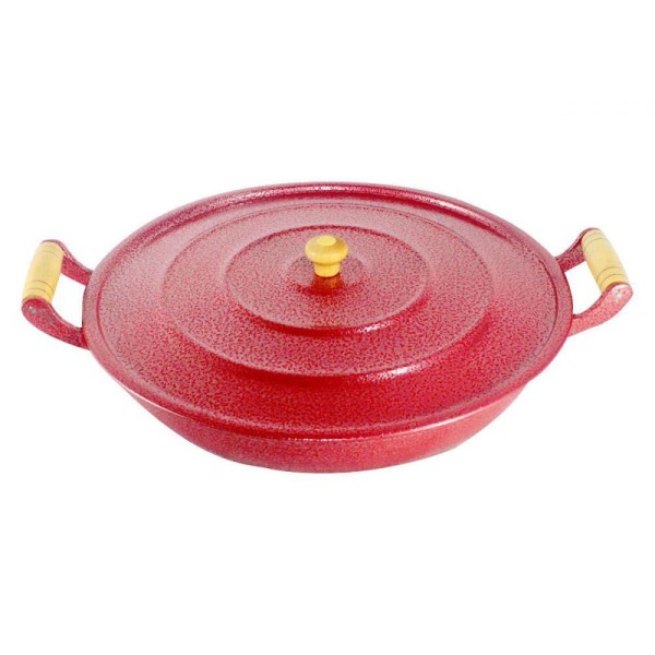 Encontraproduto.com.br - Frigideira Alumínio Craqueada Alça Madeira Vermelha 36cm