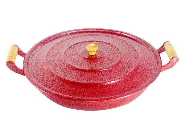Encontraproduto.com.br - Frigideira Alumínio Craqueada Alça Madeira Vermelha 36cm