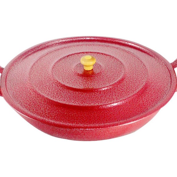 Encontraproduto.com.br - Frigideira Alumínio Craqueada Alça Madeira Vermelha 36cm