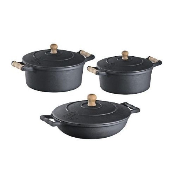Encontraproduto.com.br - Caçarola Reta Craqueada de Alumínio Alça Madeira Preta 18cm