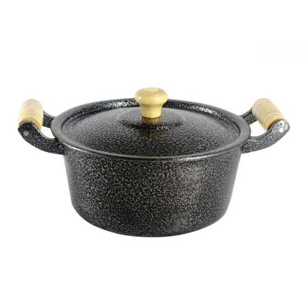 Encontraproduto.com.br - Caçarola Reta Craqueada de Alumínio Alça Madeira Preta 22cm