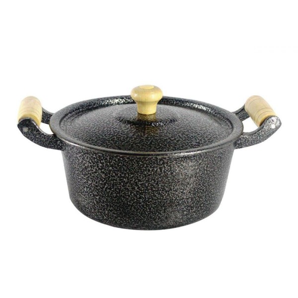 Encontraproduto.com.br - Caçarola Reta Craqueada de Alumínio Alça Madeira Preta 45cm