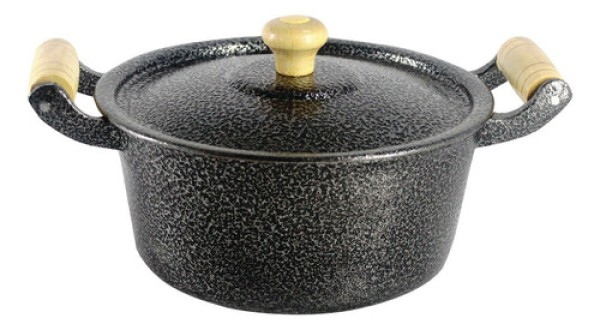 Encontraproduto.com.br - Caçarola Reta Craqueada de Alumínio Alça Madeira Preta 45cm