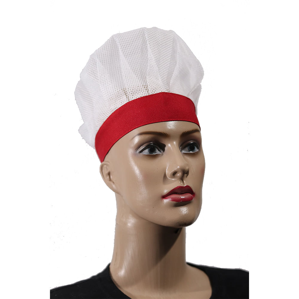 Encontraproduto.com.br - Touca  Chef Em Tela Branca C/ Aba Vermelha Regulável - To33 - Rs Acessórios Branca - Aba Vermelha Rs Acessórios