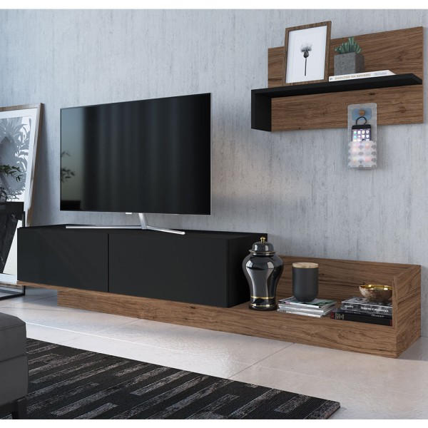 Encontraproduto.com.br - Rack Com 2 Portas Basculantes Preto E Madeirado