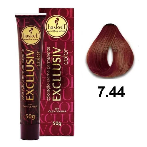 Encontraproduto.com.br - Tinta Excllusiv Color 50g 7.44 Louro Med Cobre Intenso - Haskell