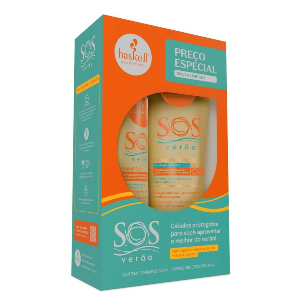 Encontraproduto.com.br - Kit Shampoo 300ml + Creme Pre e Pos Sol 240g Sos Verao - Haskell