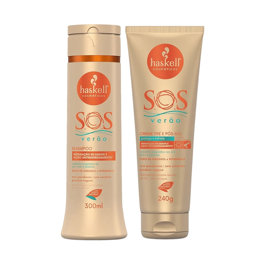 Encontraproduto.com.br - Kit Shampoo 300ml + Creme Pre e Pos Sol 240g Sos Verao - Haskell