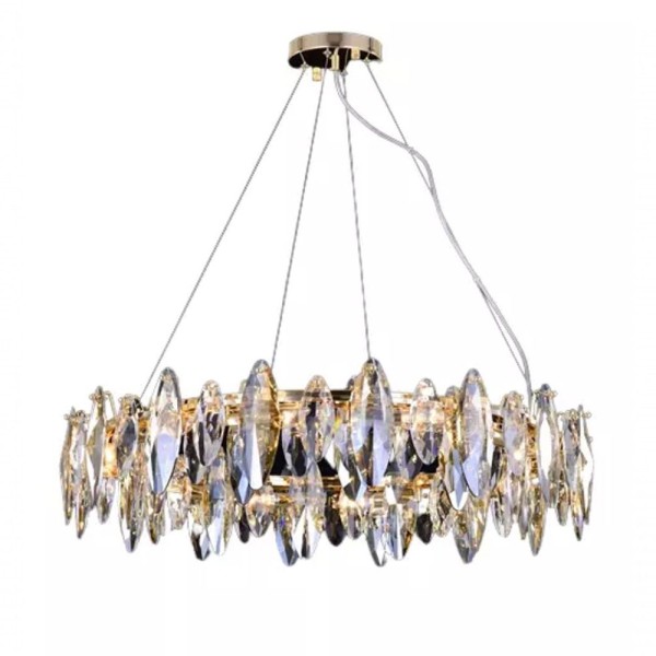 Pendente/lustre Atenas Metal Dourado Com Cristais K9 Transparentes E Champagne 12 Lâmpadas E14 Tupiara E Cabo 170cm única único