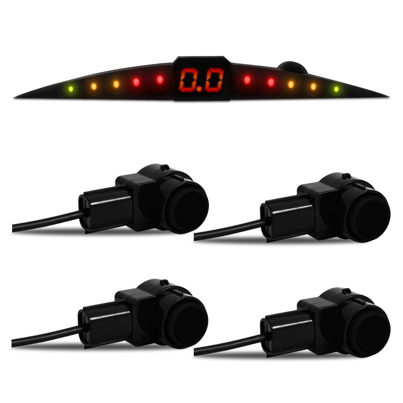 Sensor de Estacionamento 4 Pontos Com Display Colorido Meia Lua Slim Preto Brilhante
